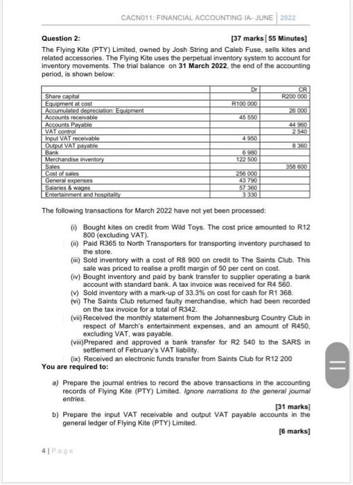 Solved CACN011: FINANCIAL ACCOUNTING IA-JUNE 2022 Question | Chegg.com