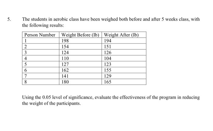 Solved 5. The students in aerobic class have been weighed | Chegg.com