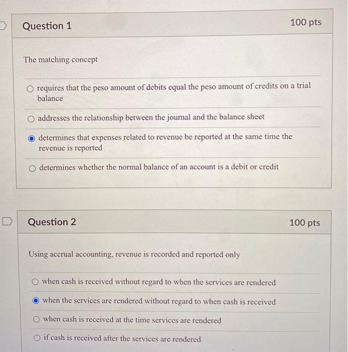 Solved Question 1 100 pts The matching concept O requires | Chegg.com
