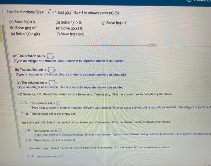 Solved Use the functions f(x)=−x2+1 and g(x)=3x+1 to answer | Chegg.com