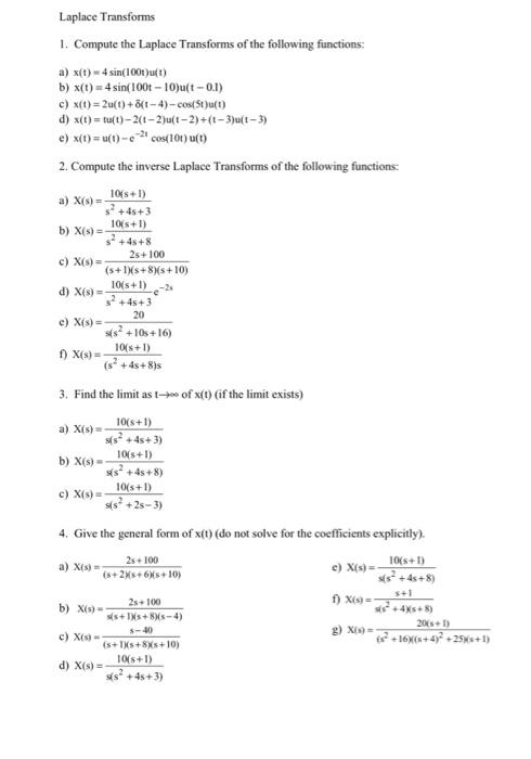 Solved 1. Compute the Laplace Transforms of the following | Chegg.com