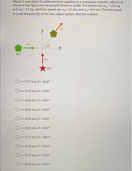 Solved Object 1 and object 2 collide and stick together in a | Chegg.com