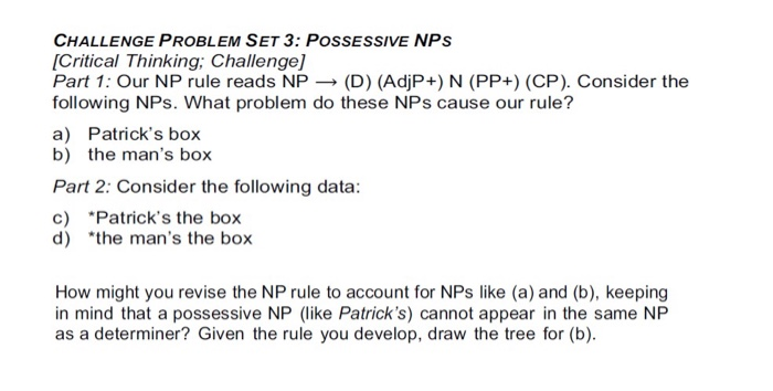 Nps Problem Example CHALLENGE PROBLEM SET 3: POSSESSIVE NPS (Critical | Chegg.com
