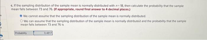 Solved c. If the sampling distribution of the sample mean is | Chegg.com