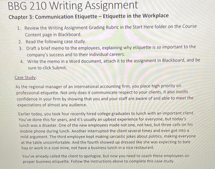 Solved BBG 210 Writing Assignment Chapter 3: Communication | Chegg.com
