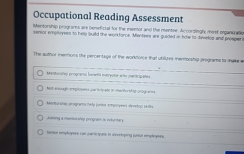 SOLVED OCCUPATIONAL READING ASSESSMENTIN 1995 THE visual data 7