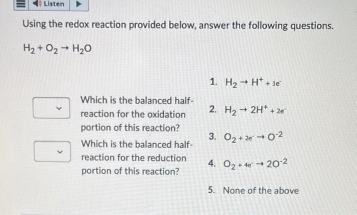 Solved Using the redox reaction provided below, answer the | Chegg.com