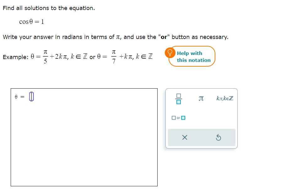 Solved Find all solutions to the equation.cosθ=1Write your | Chegg.com