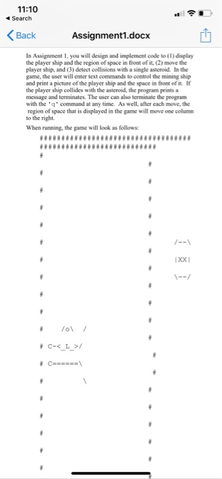 11:10 Search Back Assignment1.docx In Assignment 1, you will design and implement code to (1) display the player ship and the