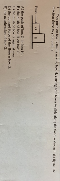 Solved 1 You Push On Box G That Is Next To Box H Causin Chegg Com