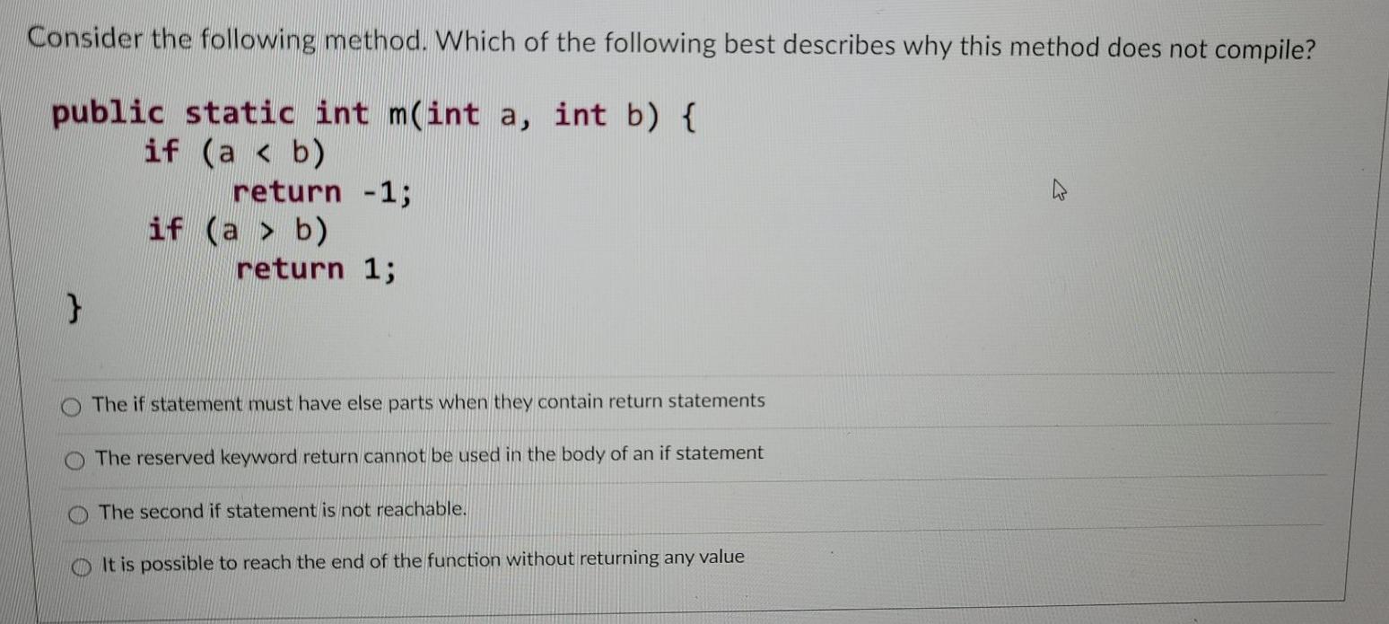 Solved Consider The Following Method. Which Of The Following | Chegg.com