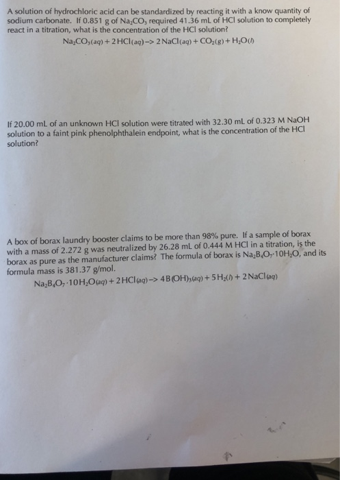 Solved A Solution Of Hydrochloric Acid Can Be Standardized 4093