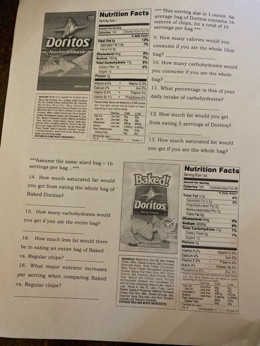 Nutrition Label Worksheet Baked Doritos Home Alqu