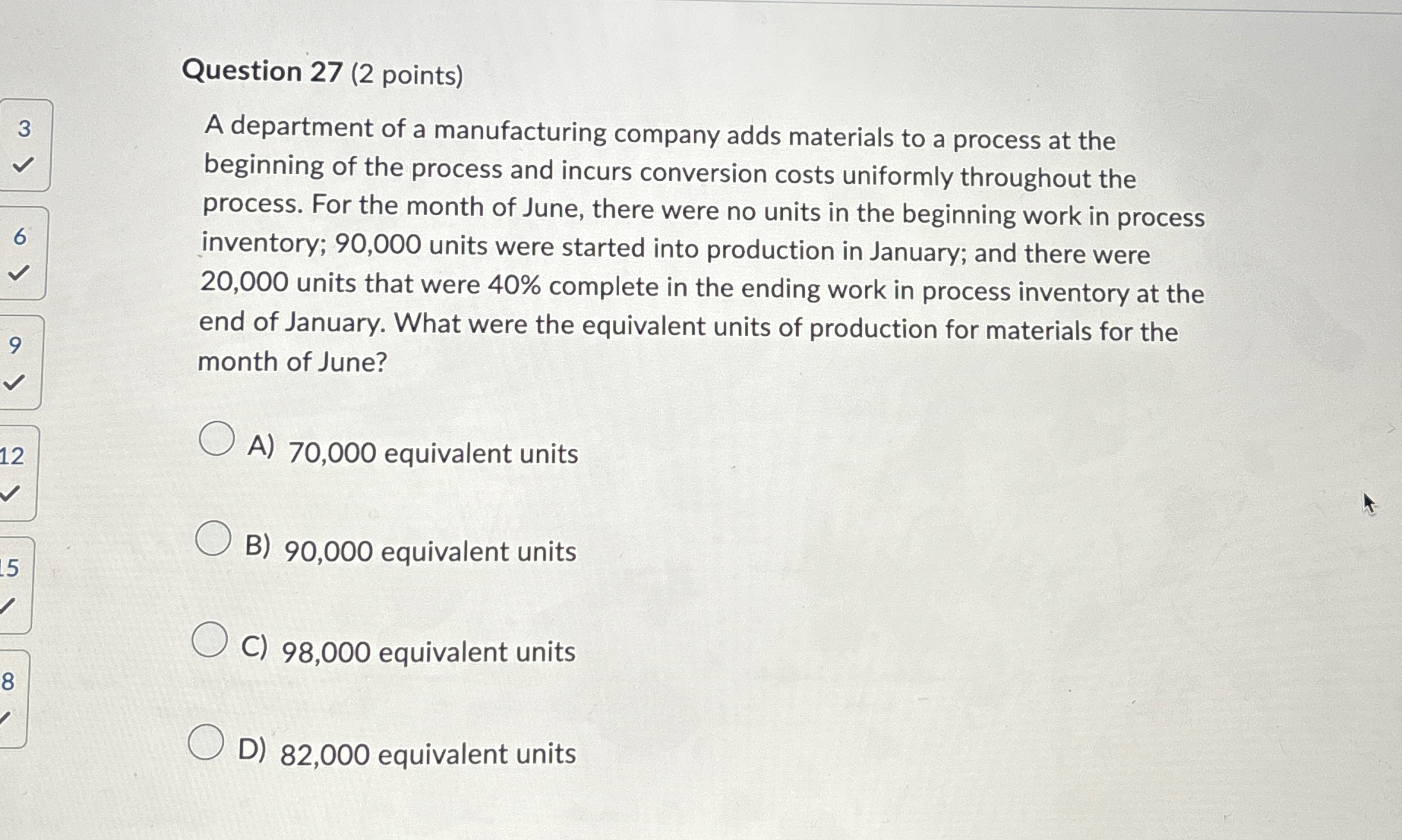 Solved Question 27 (2 ﻿points)A department of a | Chegg.com