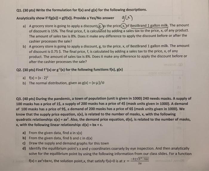 Solved Q1. (30 pts) Write the formulation for f(x) and g(x) | Chegg.com