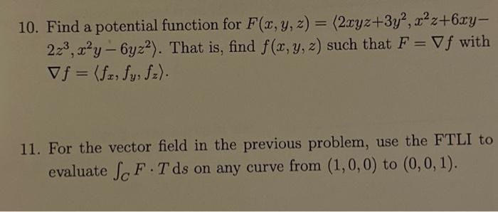 Solved 11. For the vector field in the previous problem, use | Chegg.com