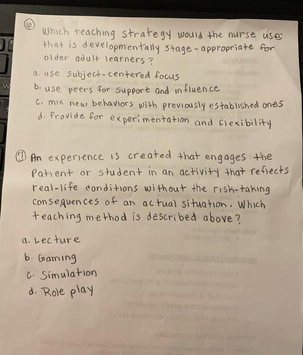 Which teaching strategy would the nurse use that is developmentally stage-appropriate for older adult learners ? a use Subjec