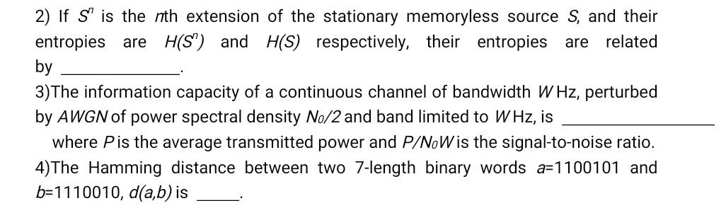 Solved 2) If S is the nth extension of the stationary | Chegg.com
