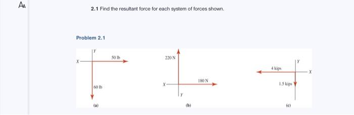 Solved 2.1 Find The Resultant Force For Each System Of | Chegg.com