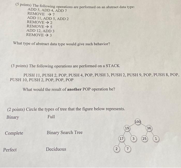 Solved (5 points) The following operations are performed on | Chegg.com