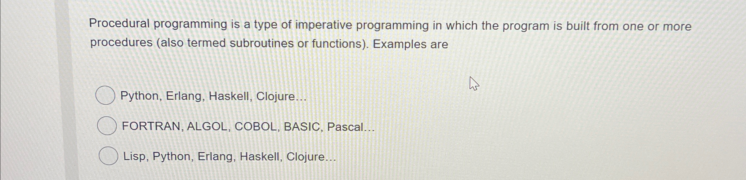 Solved Procedural programming is a type of imperative | Chegg.com