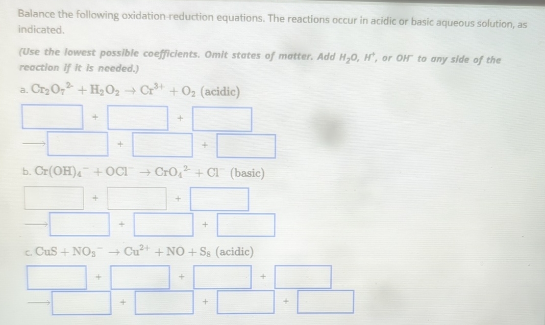 Solved Balance The Following Oxidation-reduction Equations. 