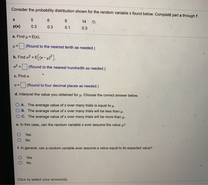 Solved Consider the probability distribution shown for the | Chegg.com