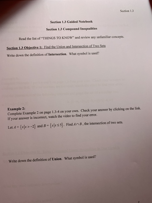 Solved Section 1.3 Section 1.3 Guided Notebook Section 1.3 | Chegg.com