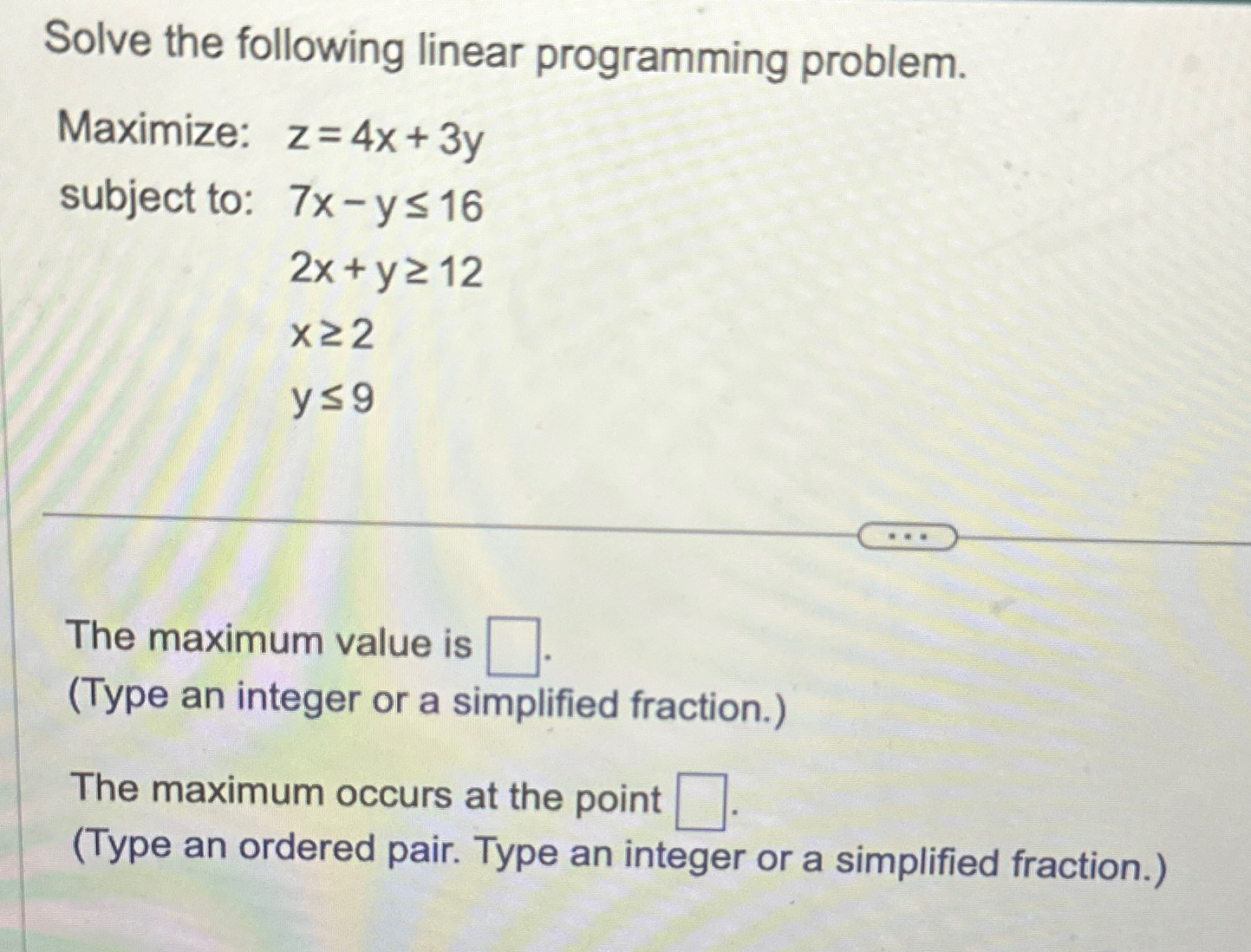 Solved Solve the following linear programming problem. | Chegg.com
