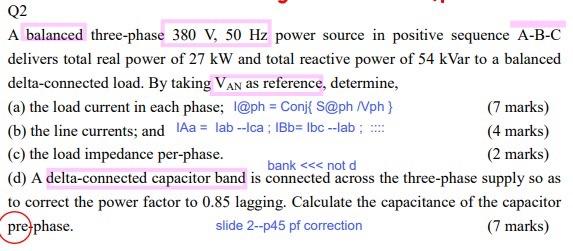 Solved Q2 A balanced three-phase 380 V, 50 Hz power source | Chegg.com