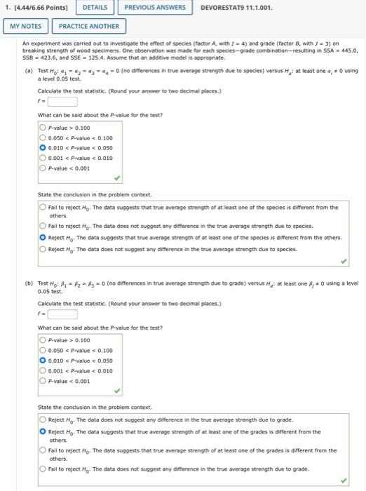 Solved An Experiment Was Carried Out To Investigate The | Chegg.com