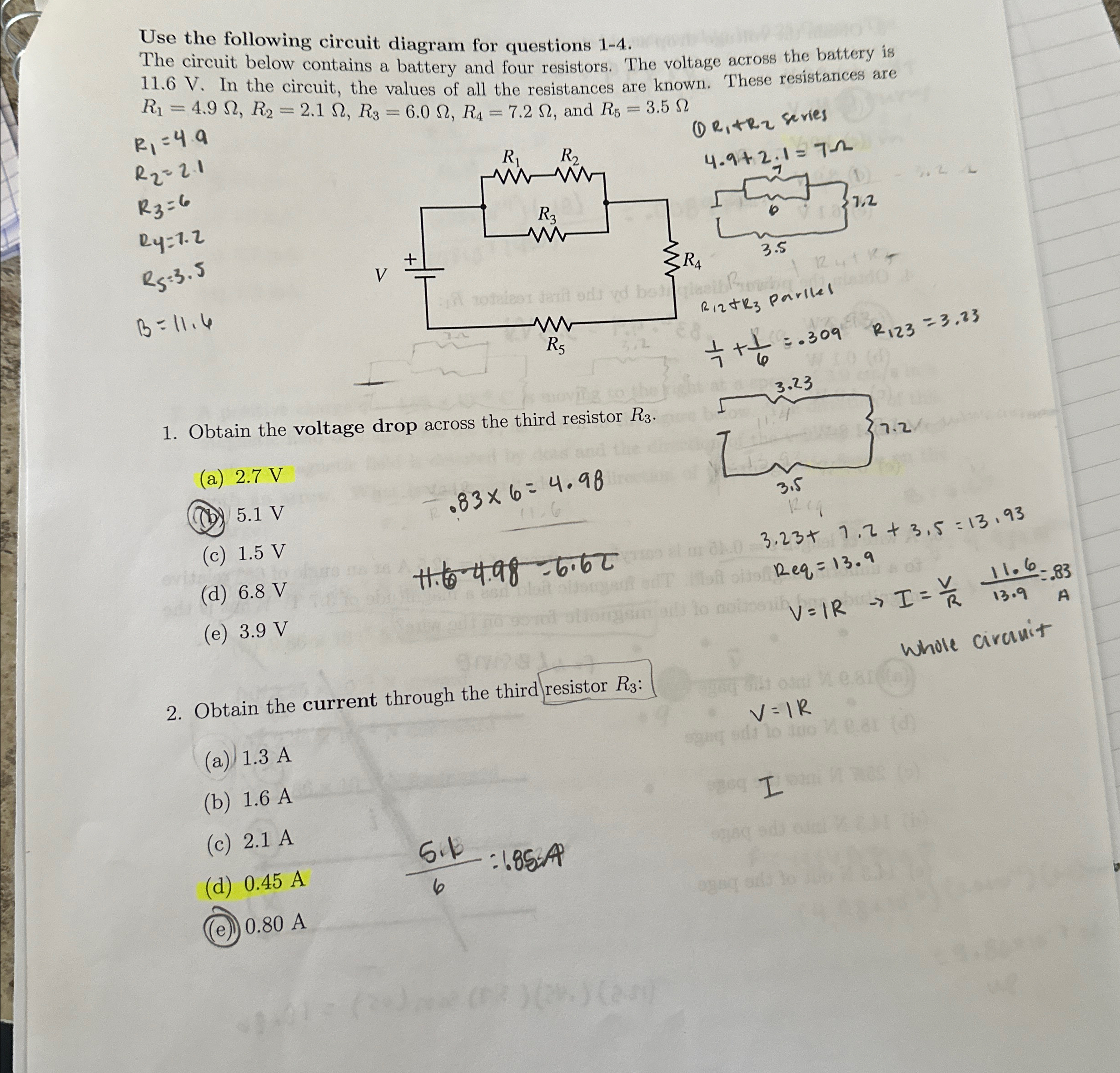 Solved Use the following circuit diagram for questions | Chegg.com