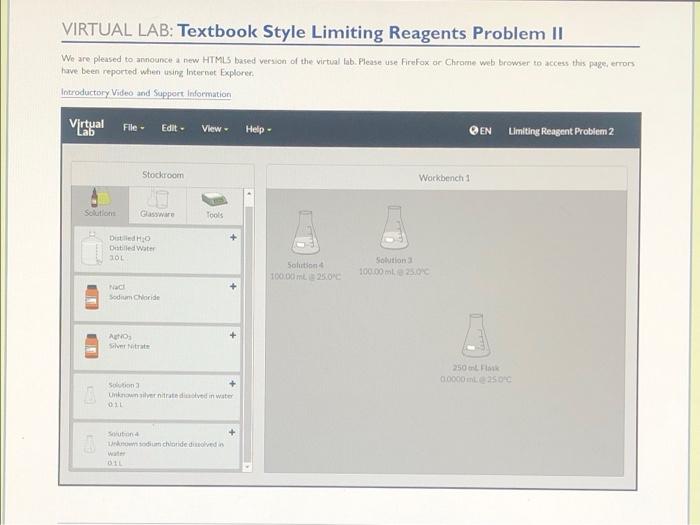 VIRTUAL LAB: Textbook Style Limiting Reagents Problem | Chegg.com
