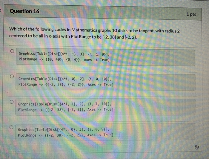 Solved Question 16 1 pts Which of the following codes in | Chegg.com