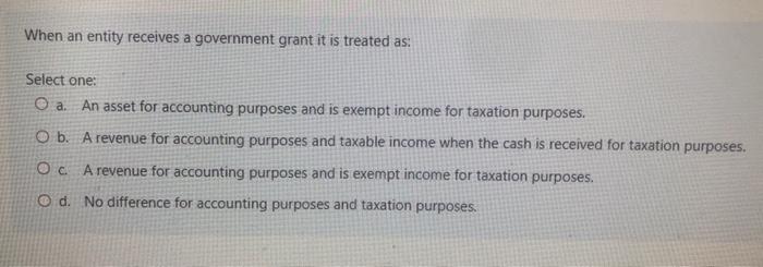 Solved When an entity receives a government grant it is | Chegg.com