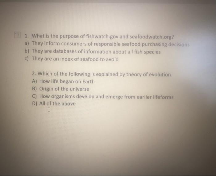 Solved 1. What is the purpose of fishwatch.gov and | Chegg.com