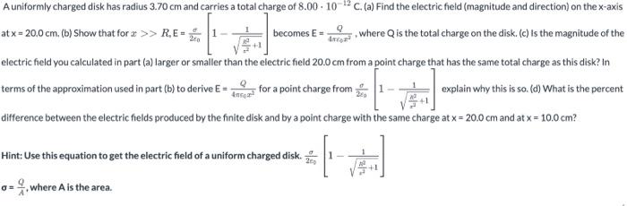 Solved A Uniformly Charged Disk Has Radius 3.70 Cm And | Chegg.com