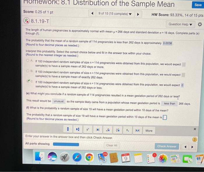 Solved Save Homework: 8.1 Distribution of the Sample Mean | Chegg.com