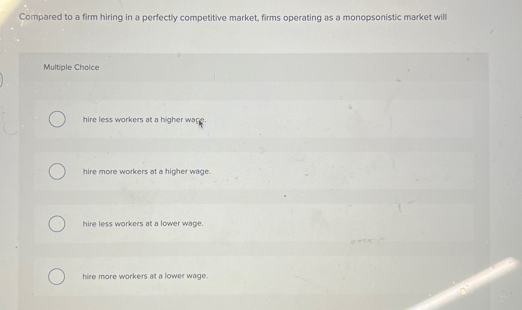 Solved Compared to a firm hiring in a perfectly competitive | Chegg.com