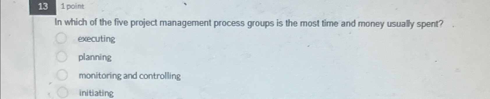 Solved 13 ﻿pointIn which of the five project management | Chegg.com
