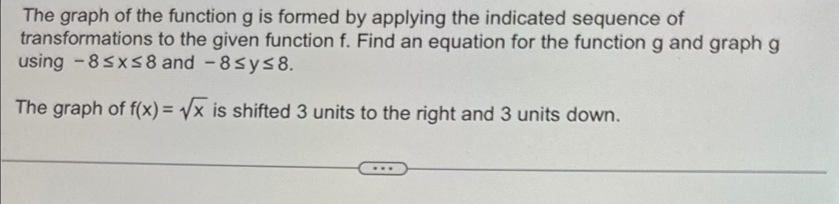 Solved The graph of the function g ﻿is formed by applying | Chegg.com