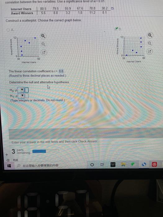 Solved correlation between the two variables. Use a | Chegg.com