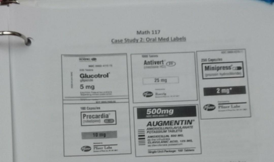 Math 112 Case Study 2: Oral Med Labels Antivert HD Minipress Glucotrol 5 mg 2 mg Procardia 500mg AUGMENTIN 10 m