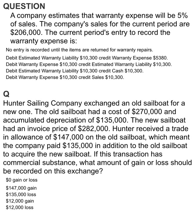 Solved QUESTION A company estimates that warranty expense