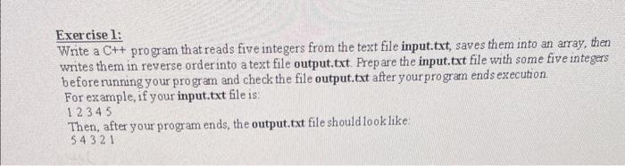Solved Exercise 1: Write a C++ program that reads five | Chegg.com
