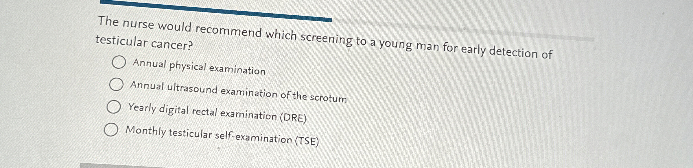 The nurse would which screening to a young