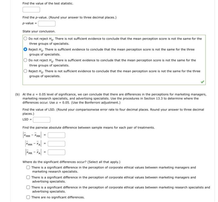 Solved Use α=0.05 to test for significant differences in | Chegg.com