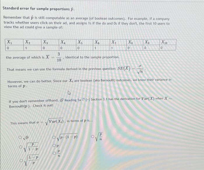 Solved Standard error for sample proportions p. Remember | Chegg.com