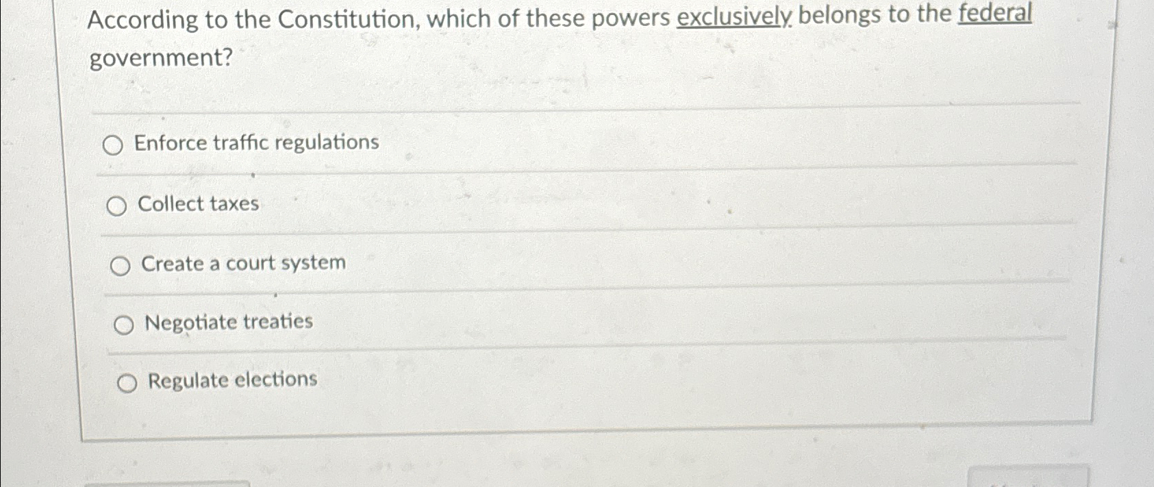 Solved According to the Constitution, which of these powers | Chegg.com