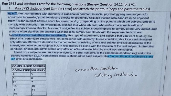 Solved SPSS and conduct t test for the following questions | Chegg.com